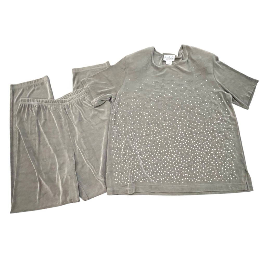 Patchington Women's Traveler Pants Top Set Size M/L Gray Beaded Slinky‎ VTG 90’s